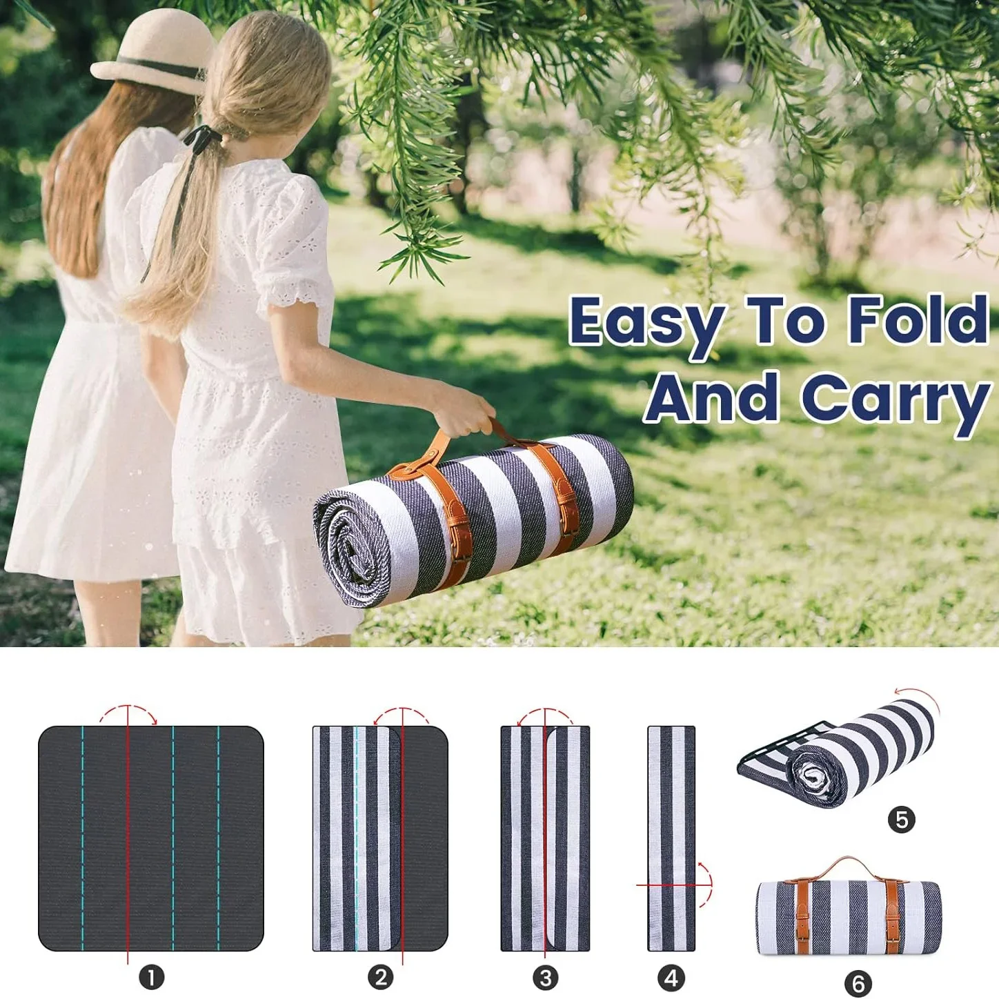 ZHUOHUA Picknickdecke Extra Groß, Wasserdichte und Faltbare Strandmatte, Outdoor für 8 Erwachsene, Camping, Park, Strand, Rasen, Innenbereich – Detail 12