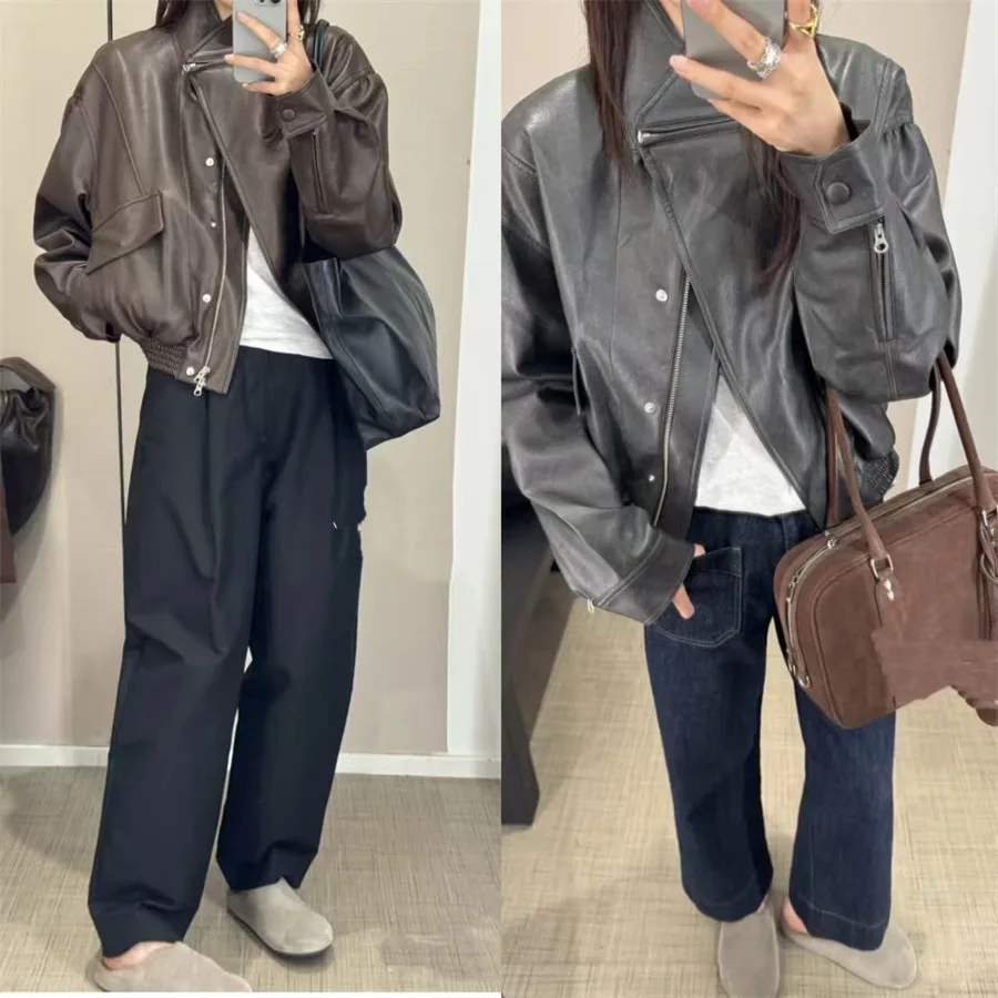 

【Gift Free】 French Niche 2025 Fall Winter New Vintage Leather Loose Casual Short Biker Jacket