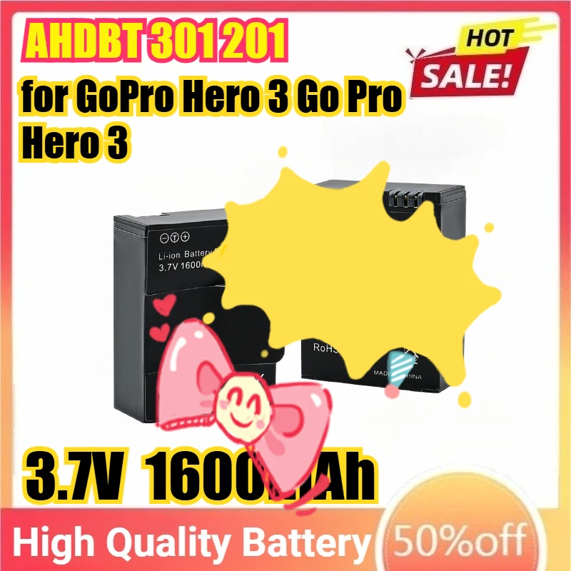 

1600mAh Battery AHDBT 301 201 Rechargeable Batteries AHDBT-301 for GoPro Hero 3 Go Pro Hero 3 3+ Action Camera Battery