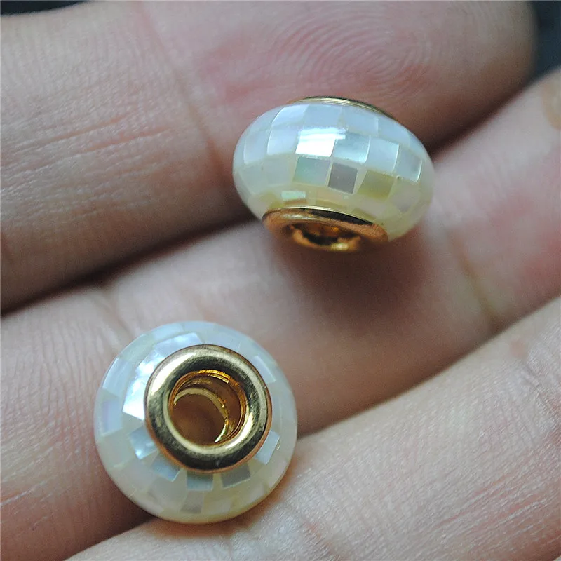 

2PCS New Sea Saltwater Shell Beads 8X13MM BIG Hole 5MM For Fashion Women Bracelets Making Accessories Mother Of Pearl