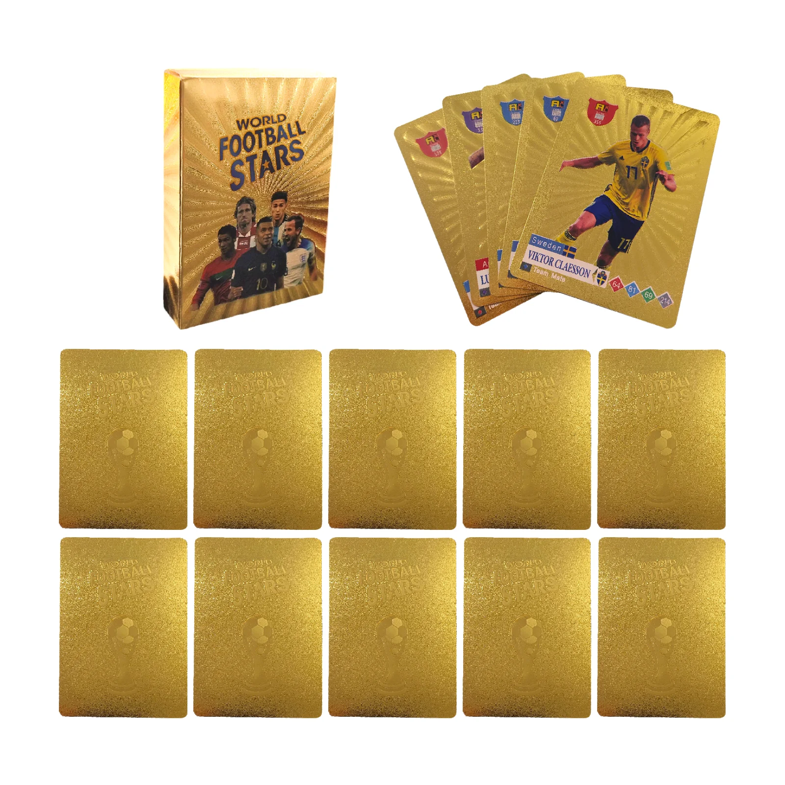 

55Pcs/1Box World Football Stars Limited Edition Gold Cards Gold Silver And Black Color Box Soccer Stars Collection Toys Card