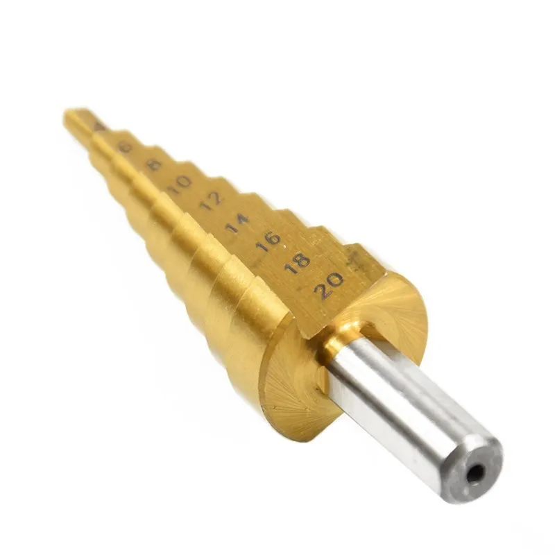 Drill Bit Titanium Coated Step Drill 4-12/20/32mm Hss Drill Bit Triangular Shank Spiral Groove Drill Bit For Hole Cutter 3pcs