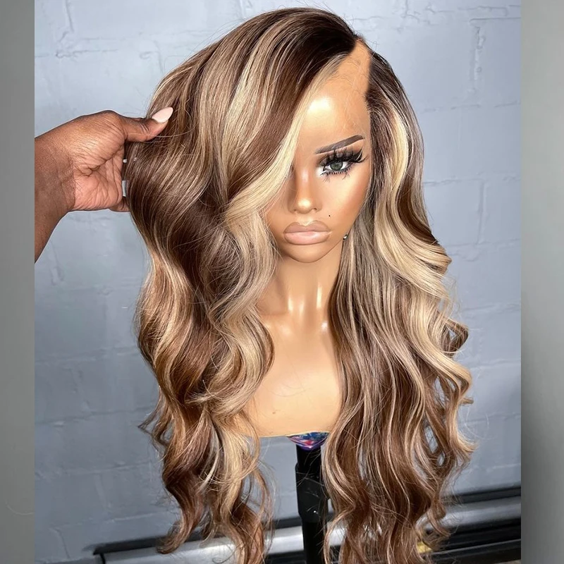 TOP Brown Highlight Blonde U Part Wig Human Hair Adjustable Natural Body Wave 1*4 Size V Part Wig Human Hair Easy Wear for Women