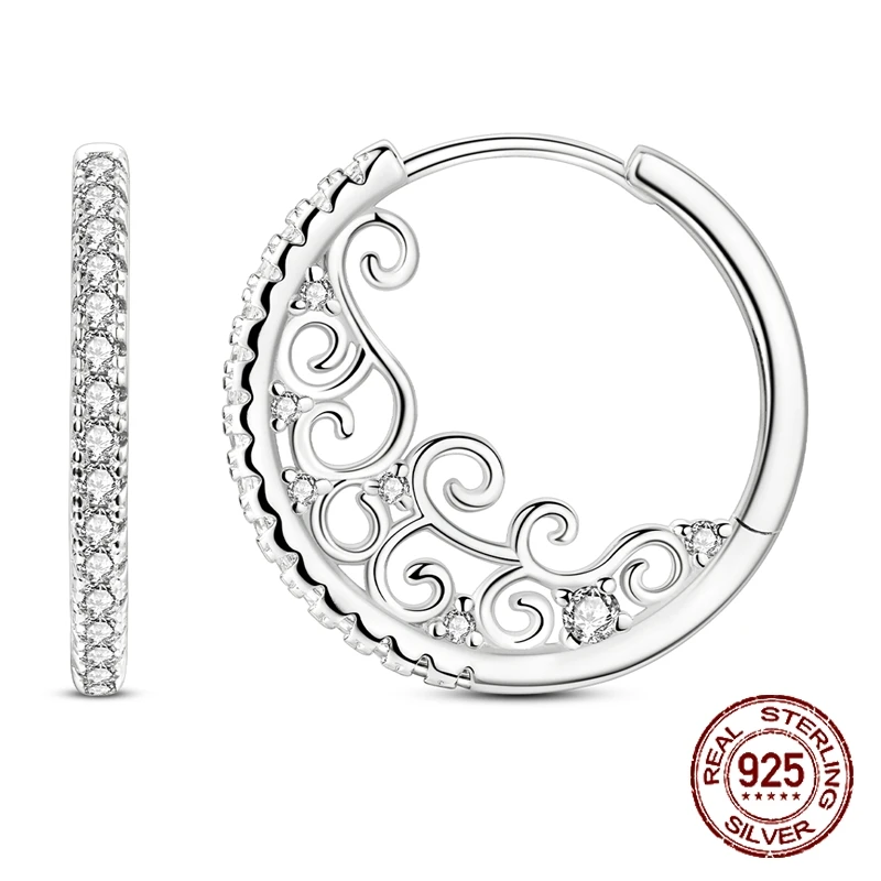 

Vintage Filigree Scroll Hoop Earrings 925 Sterling Silver Pave CZ Elegant Hypoallergenic Jewelry Gift for Women