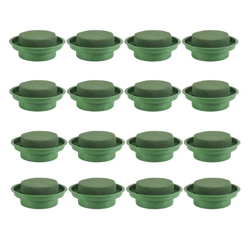 

A77I 16Packs Floral Foam Rounds In Bowls DIY Flower Arrangement Kit Green Round Wet Flower Foam Blocks For Artificial Flower