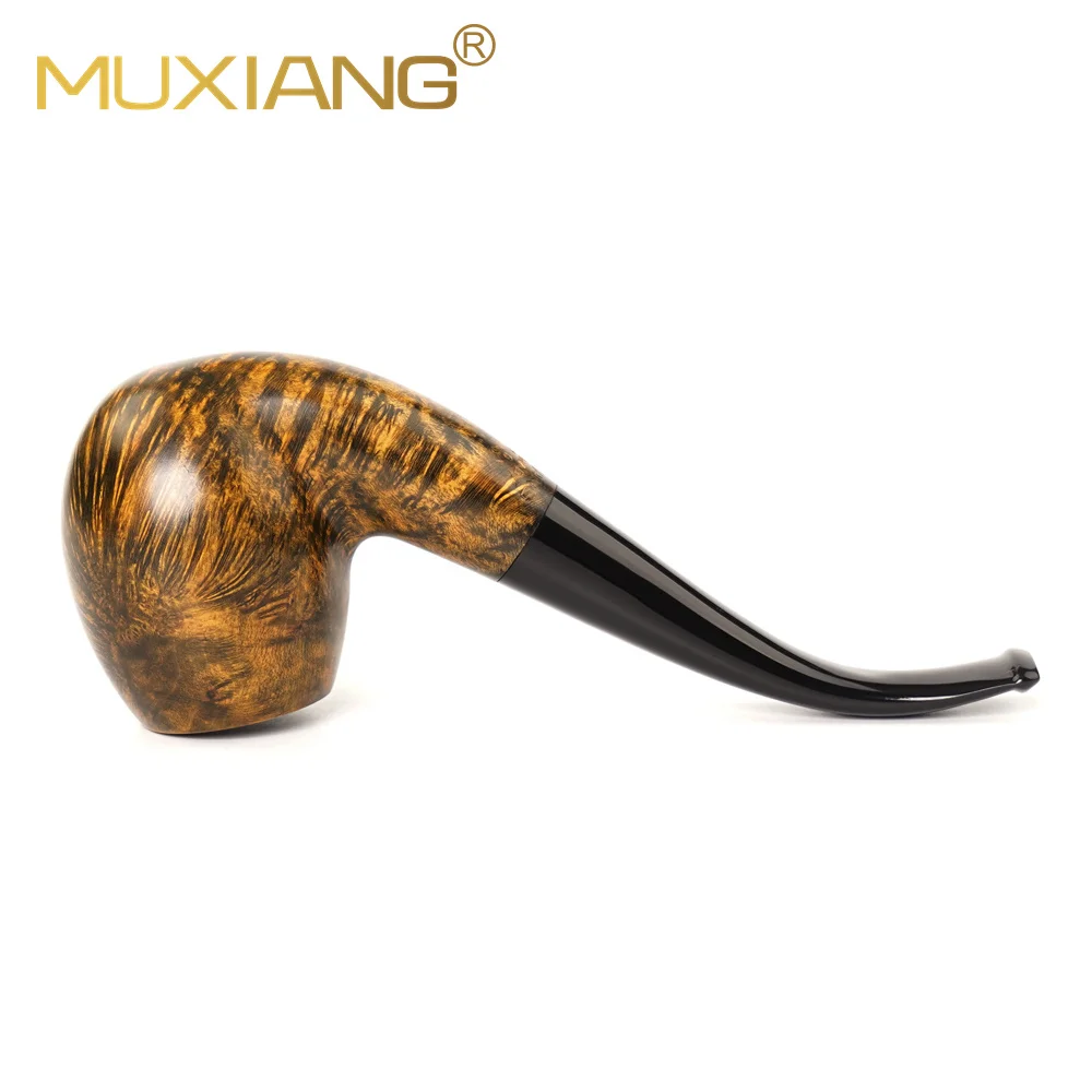 MuXiang SherlocksHolmes Tobacco Pipe Casual Reading Pipe Handmade Briar Wood Pipe 9mm Filter Element Filter Curved Handle Pipe