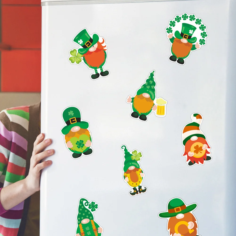 

St Patrick's Day Magnetic Fridge Decorations PVC Gnome Stickers for Refrigerator Home Kitchen Festive Magnets