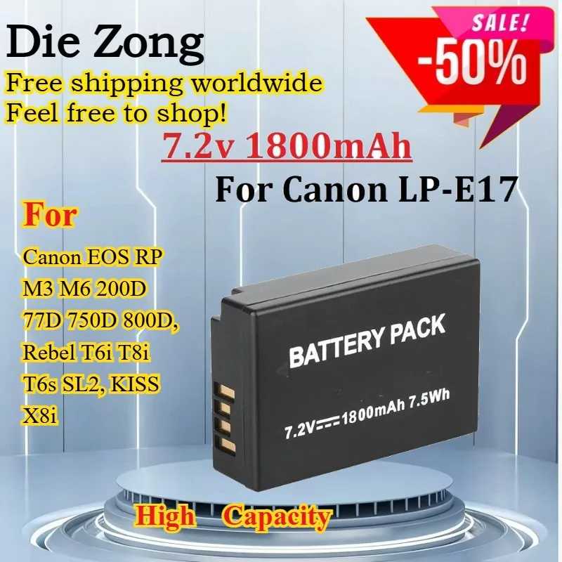 

New 1800mAh LP-E17 LPE17 E17 Battery For Canon EOS RP M3 M6 200D 77D 750D 800D, Rebel T6i T8i T6s SL2, KISS X8i Camera