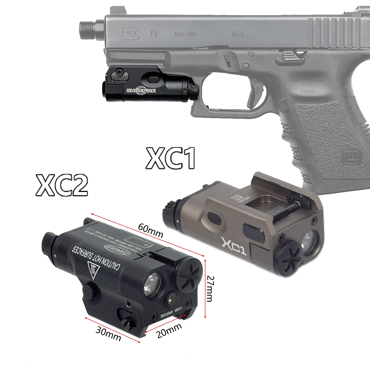 LED懐中電灯xc2,メタル,アップグレード,武器,懐中電灯,SureFire-XC1 xc2,glock 17,18c,19,airsoft