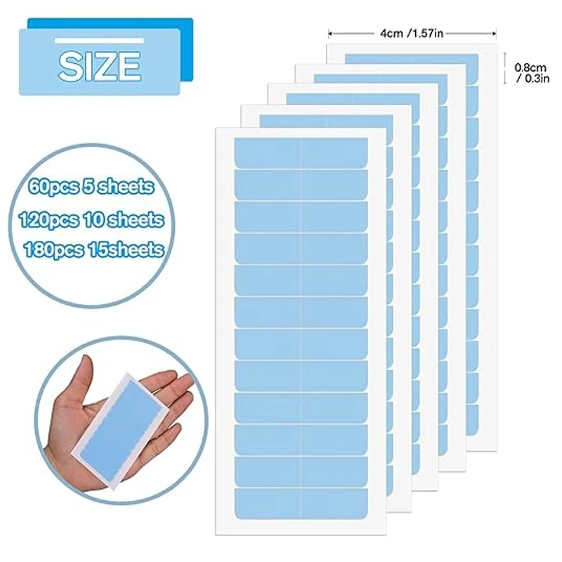 Double Sided Replacement Adhesive Tape for Hair Extensions And Lace Front Wigs - 5/10/15 Sheets Pack Sizes - 60/120/180 Pcs