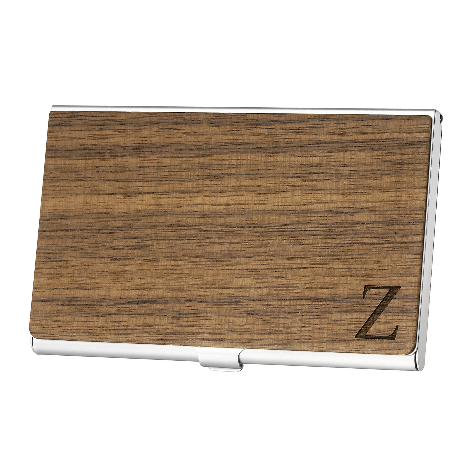 Walnut/Maple Wooden Business Card Case Portable Wood Business Card Holder Pocket Credit Card Case with Engraved W/X/Y/Z Initial