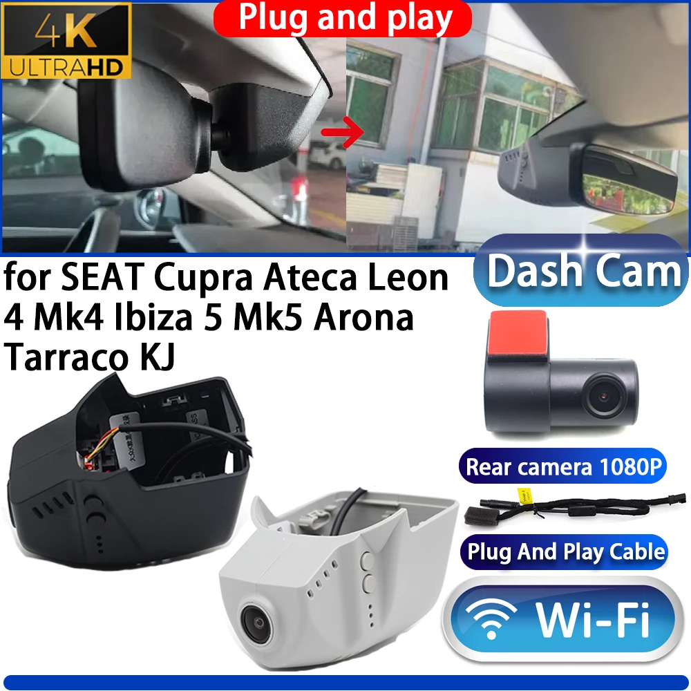 For SEAT Cupra Ateca Leon 4 Mk4 Ibiza 5 Mk5 Arona Tarraco KJ Dash Cam Camera DVR 4K Night Vision Plug And Play Video Recorder