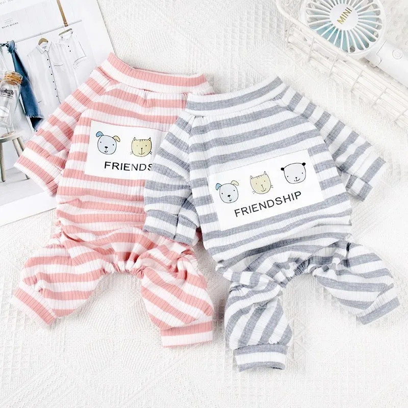 Fashion Pet Striped Jumpsuit Cute Puppy Pajamas Soft Cat Jumpsuit Print Pet Outfits Warm Kitten Clothing Chihuahua Dog Clothes