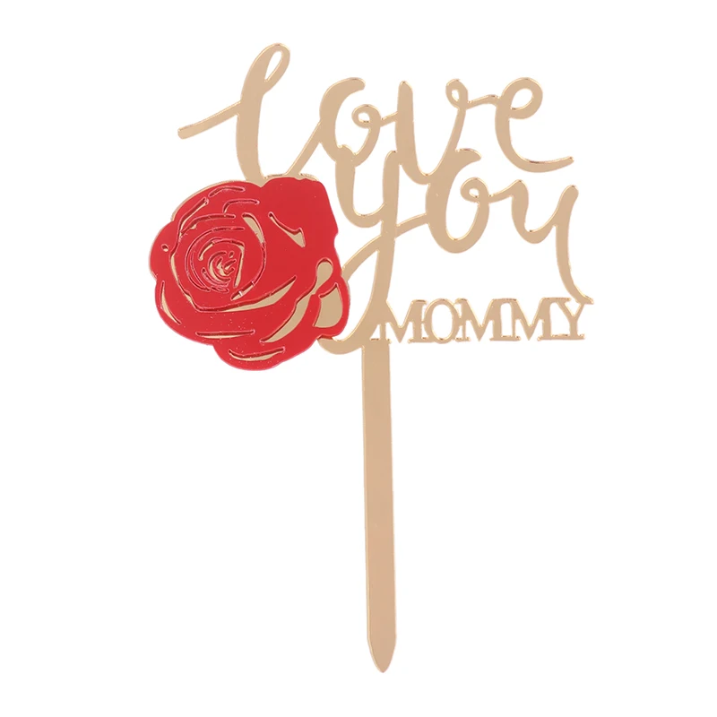 Gaya INS akrilik ganda warna emas Happy Mother Day merah mawar kue Toppers untuk Hari Ibu memanggang kue dekorasi makanan penutup