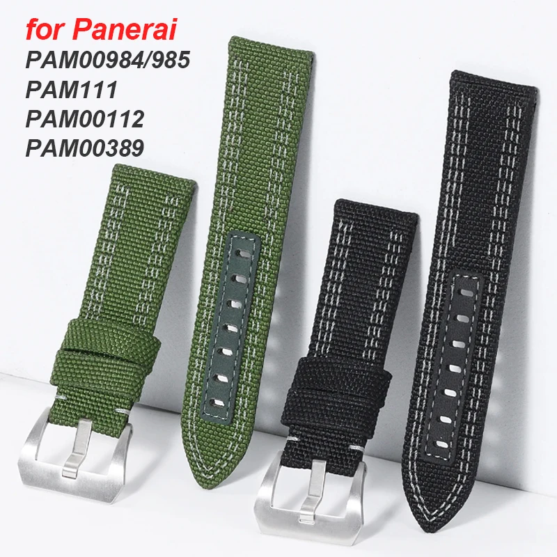 سوار معصم من الجلد الأصلي للرجال والنساء ، سوار من النايلون ، حزام ساعة للطالب ، Panerai PAM00984 PAM111 PAM00389 PAM00112 ، 24 #1