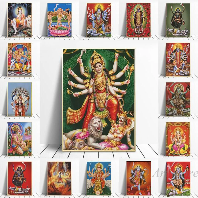 Vintage Hinduism Poster Durga Shiva Vishnu Canvas Painting Wall Picture Art Hindu Devotion Prints For Home Living Room Unframed