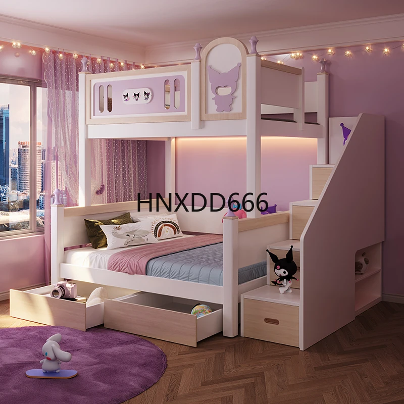 سرير أطفال مرتفع ومنخفض بطابقين للأطفال وسرير بطابقين من الخشب الصلب شقة صغيرة