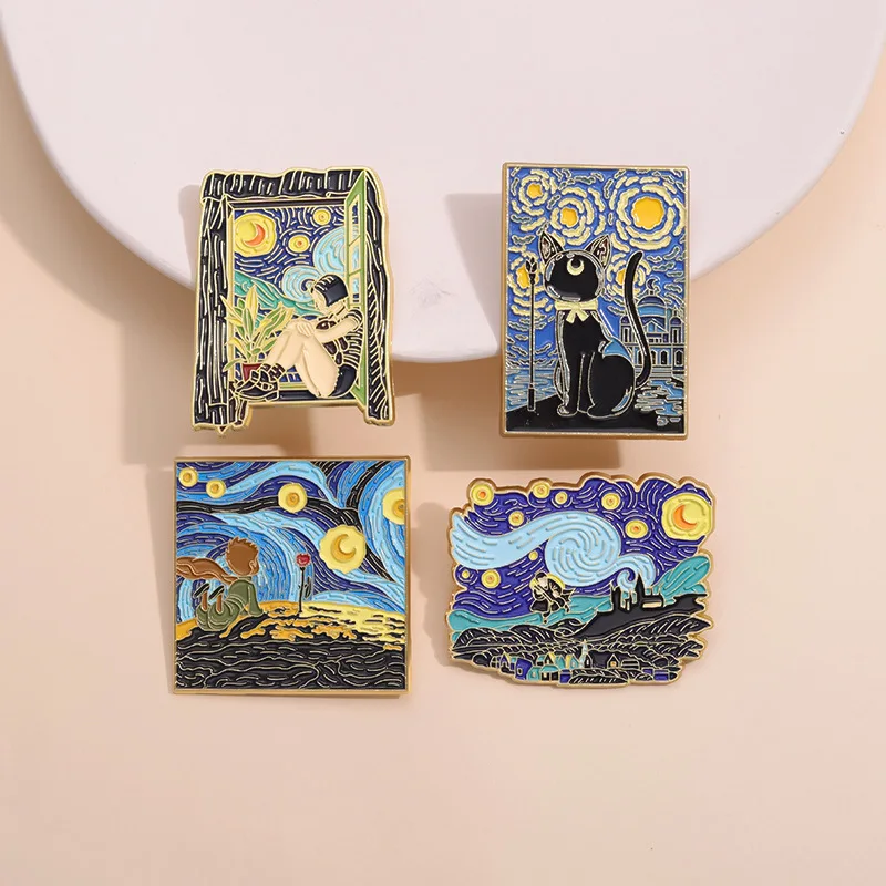 Fairy Tale Oil Painting Brooch Cartoon Beautiful Sunflower Metal Badge Small Accessories Wholesale Bag Pins for Caps Cap Pin view 3