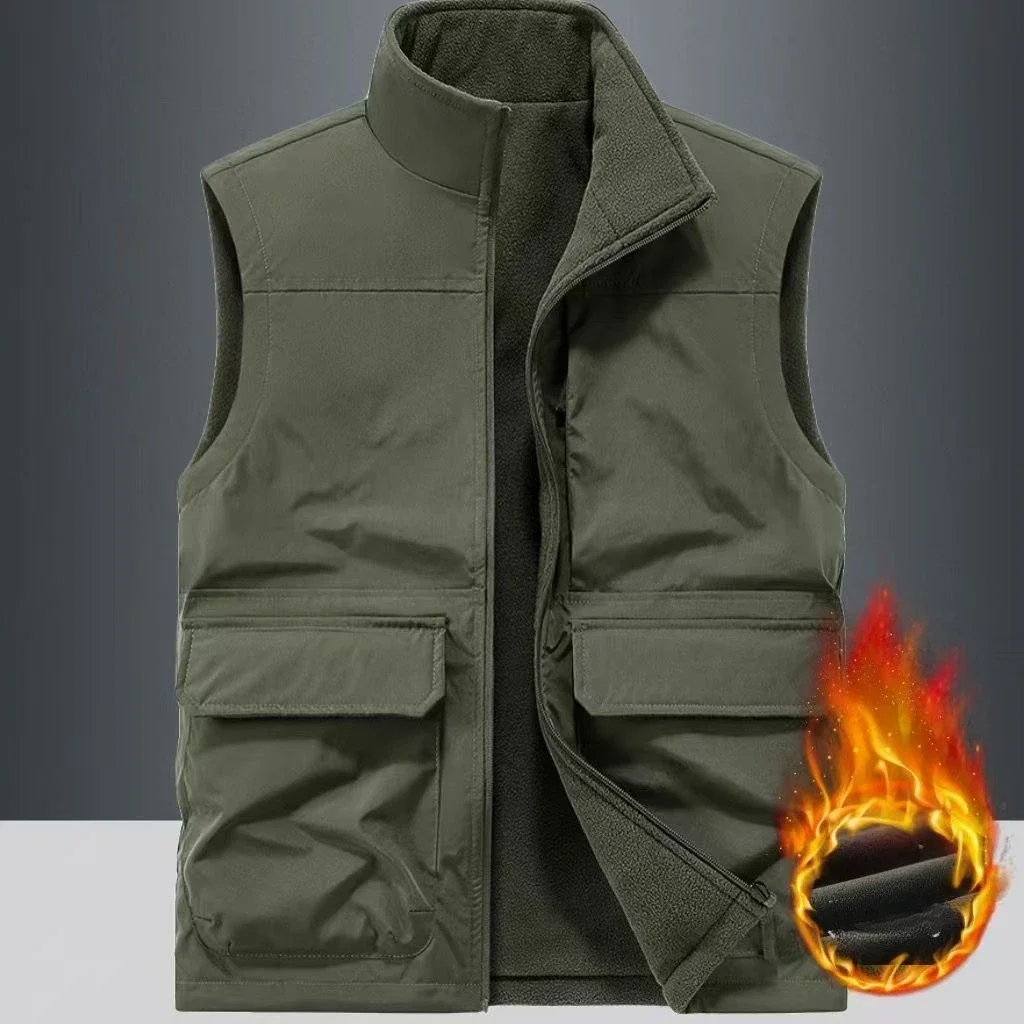 Lazer ao ar livre pesca colete de couro à prova de vento masculino confortável versátil respirável esportes na moda colete cor sólida casual