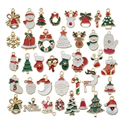 Mixed Santa Claus Snowman Bell Christmas Pendants Alloy Enamel Charms For DIY Jewelry Making Accessories Holiday Decoration Bulk