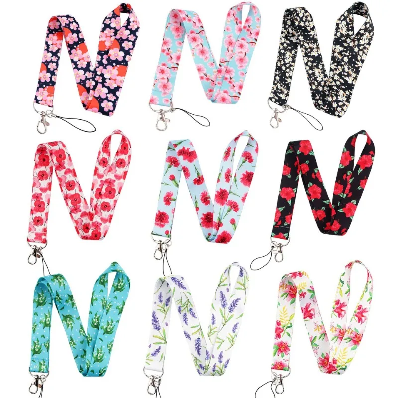 

10 pcs flowers Neck Strap Lanyards for Key ID Card Gym Cell Phone Straps Badge Holder DIY Hanging Sakura Lanyard