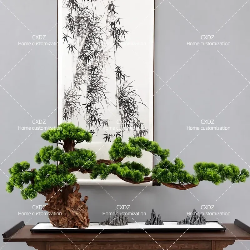 New Chinese Style Simulated Welcome Pine Bonsai Artificial Green Plant Fake Tree for Living Room Tea Room Hotel Office Xuan