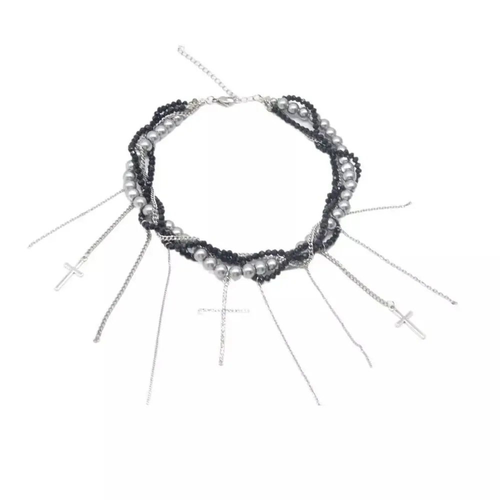 

New Multi-Layer Pearl Necklace Spice Girl Entangle Women's Choker Daily Wear Girl Cross Pendant Necklace