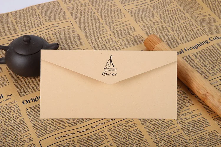 10pcs 22*11cm Exquisite Gold Stamped Envelope, Colored Kraft Paper Envelope