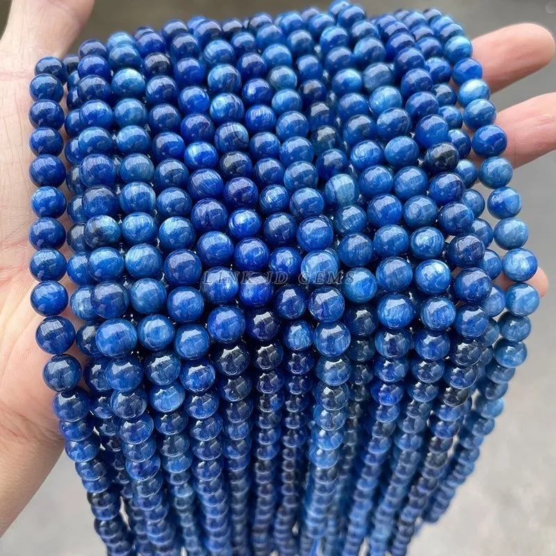 Wholesale 6 8 10mm Blue Kyanite Beads Round Loose Spacer Pick Size For Jewelry Making Diy Necklace Bracelet Accessory 15\