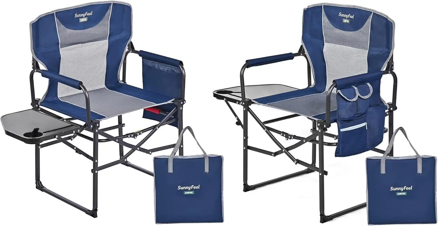 Camping Directors Chair 2 Pack, Portable Folding Lawn Chairs for Adults Heavy Duty with Side Table,Pocket for Beach, Fishing,Pic