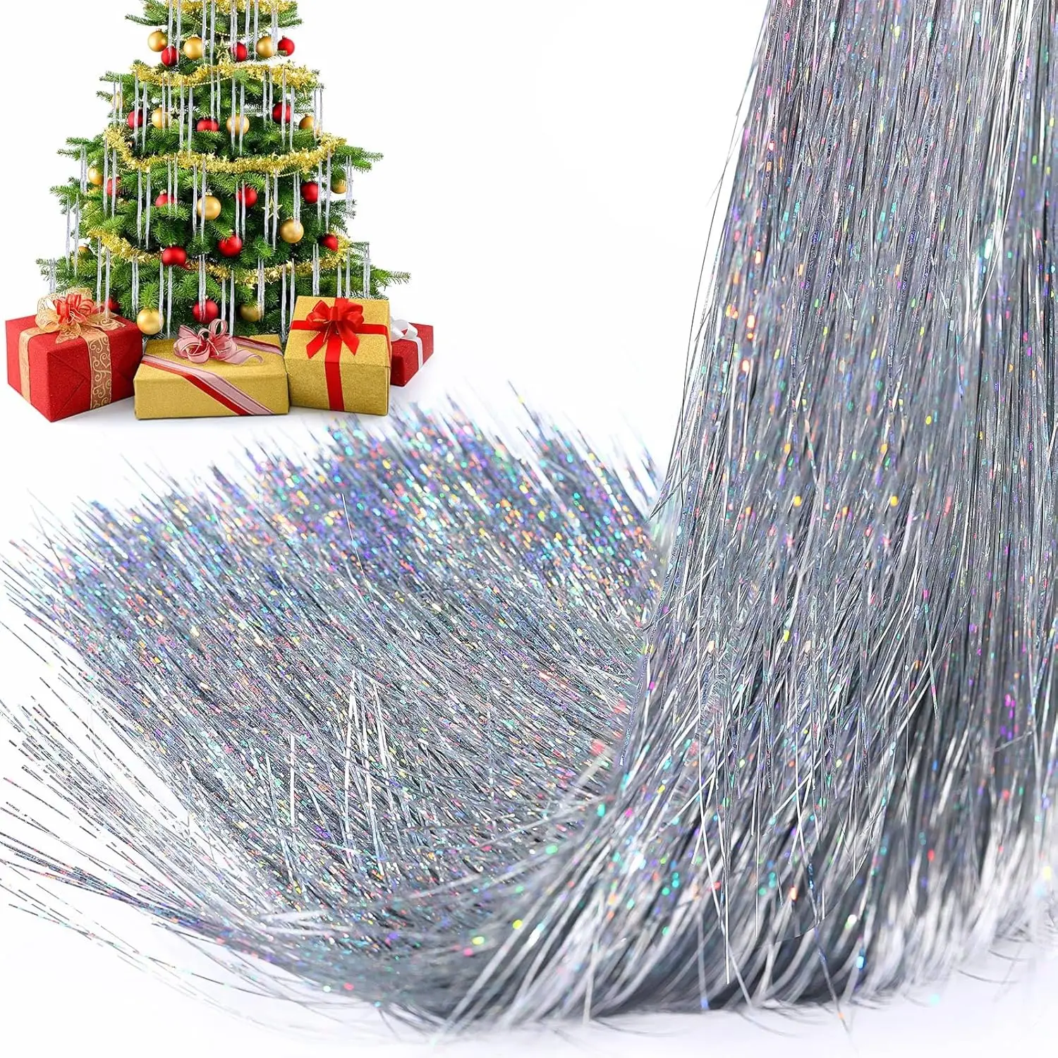 3000 Strands Icicles Iridescent Tinsel Foil Fringe Garland for Christmas Xmas Tree Graduation Party Supplies Holiday Decor