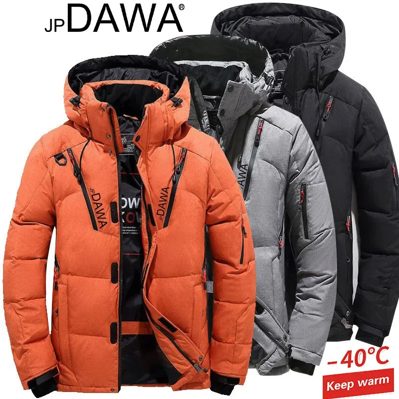 White Goose Down Jacket for Men, Hooded Thick Jacket, Slim Fit Coat, Snow Skiing Warm Jacket, Winter Fishing Suit, High Quality