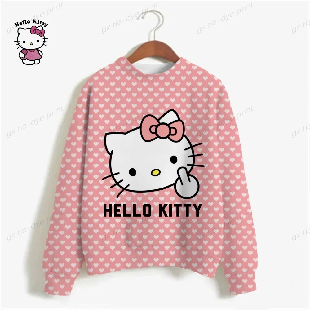 Hot Sale Oversize Printing Women Sweatshirt 2024 Autumn Anime Style Loose High Quality Hoodies Hello Kitty Print Hooded Girl