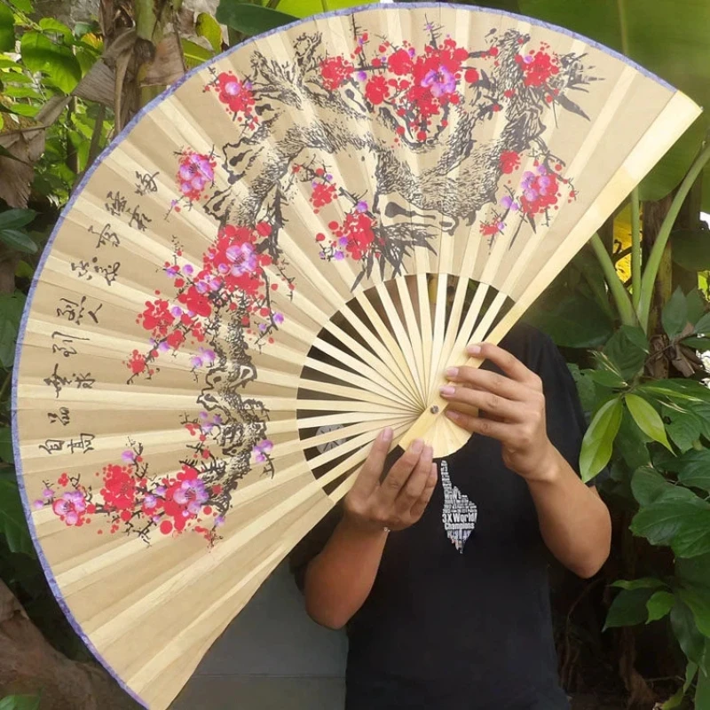 

Large Wall Hanging Decorative Fan Chinese Style Antique Plum Blossom Cloth Folding Craft Fan Studio Prop Wedding Photography Fan