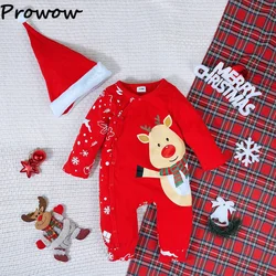 Prowow My Frist New Year Bodysuit For Baby Long Sleeve Cartoon Red Deer Romper Jumpsuit With Xmas Hat Newborns Christmas Clothes