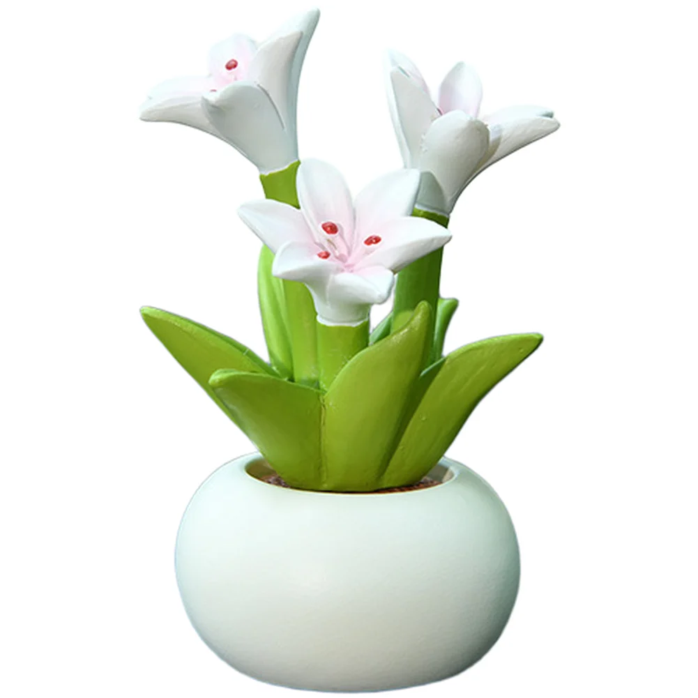 4pcs Resin Fake Lily Flower Pot Ornaments For Car Dashboard Bathroom Kitchen Table Centerpiece Home Garden Decor