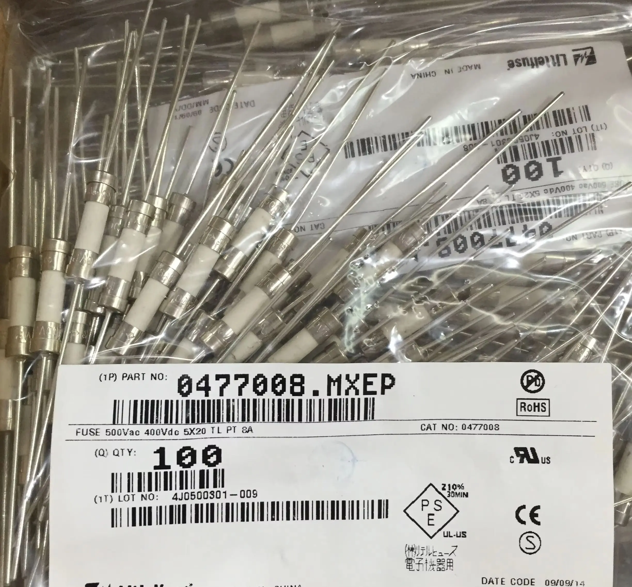 

10 шт. 0477008.MXEP ПРЕДОХРАНИТЕЛЬ CERM 8A 500 В переменного тока 400 В постоянного тока 5X20 новый оригинальный