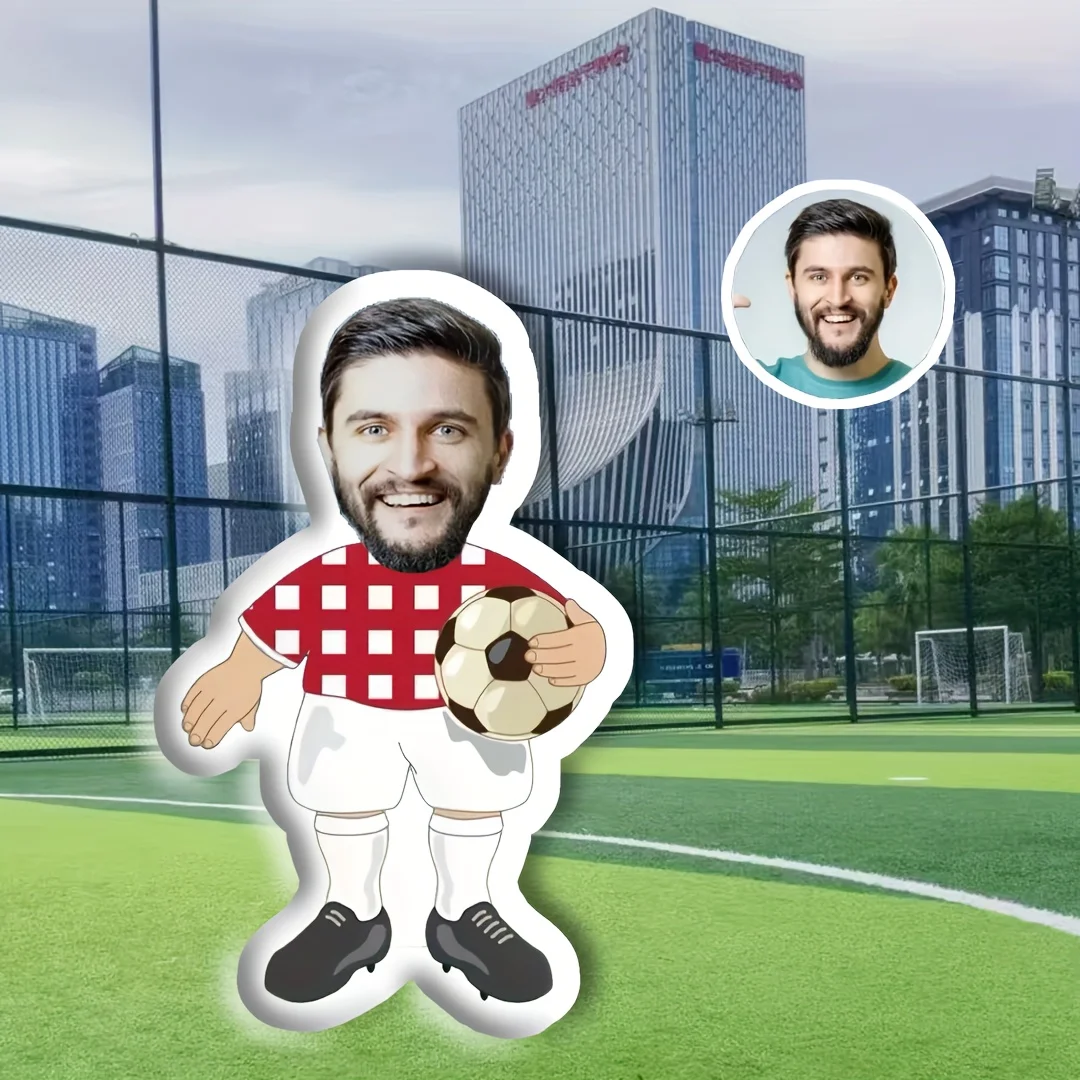 A Custom Soccer Photo Pillow, Personalized Photo Cushion - [Custom] Tailored Red Checkered Soccer Player Personalized Image Thro