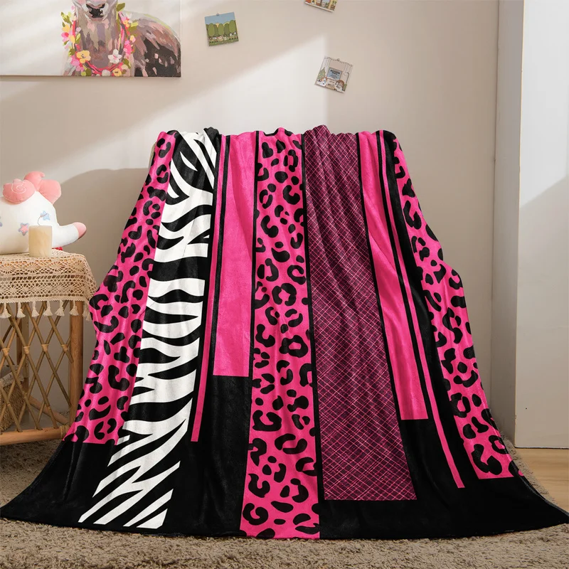 Hot Pink Leopard Zebra Mix Print Flannel Blanket Soft Throw Blanket Warm Lightweight Blanket for Sofa Bed Home Decor Gift Blanke