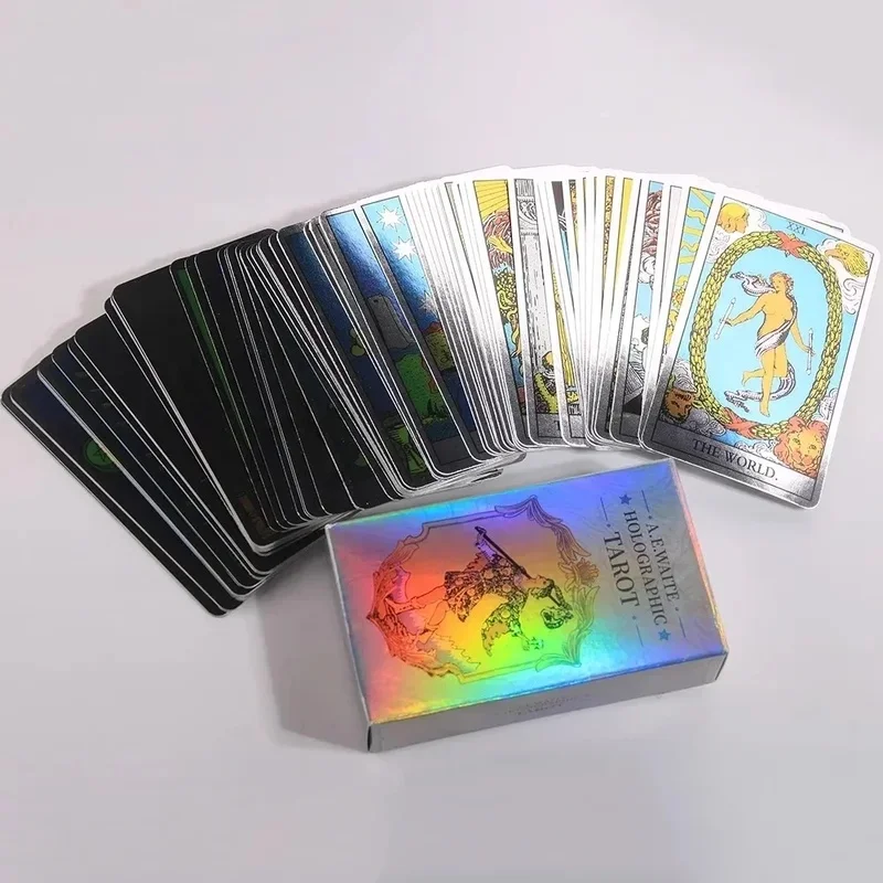 10.3*6cm Rainbow Holographic Tarot Deck, Tarot Cards With Guidebook Set, Divination Board Game Tarot Kit for Beginners