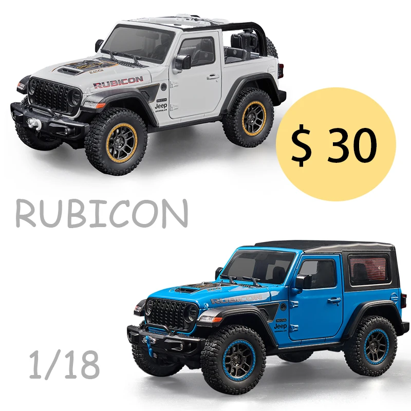 

1:18 Jeep Rubicon Convertible Car Suv Model Toy Boy One Piece Sound Light Super Gift Hot Wheels Door Open Highsimulation Vehicle