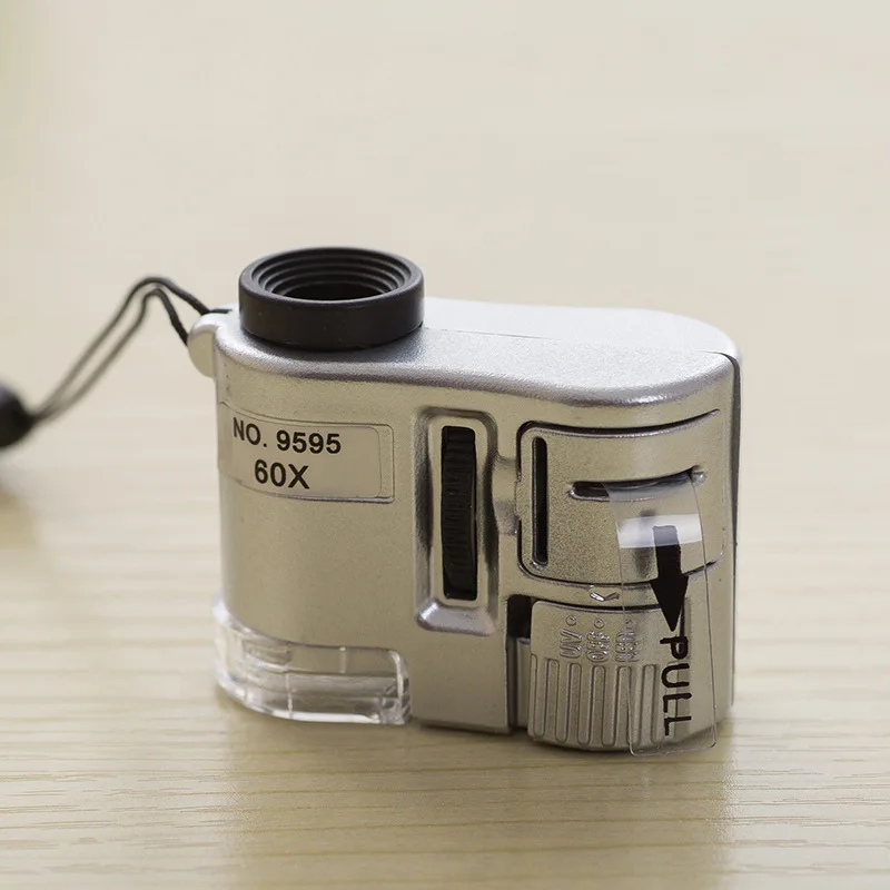 LED Microscope for Kids Students, 9595 Mini Pocket Microscope with LED Light, Portable Science Gift, with Leather Case, White