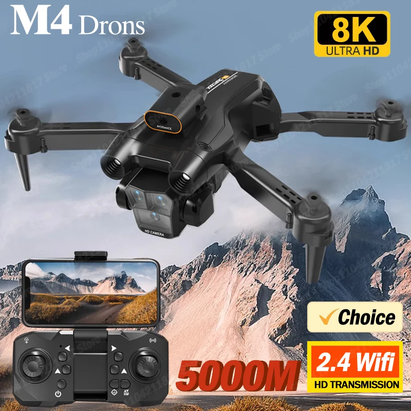 M4 Pro RC Drone 8K Professional Wide Angle Triple HD Camera 360 Obstacle Avoidance Foldable Helicopter Airplane Gifts Boy Toys