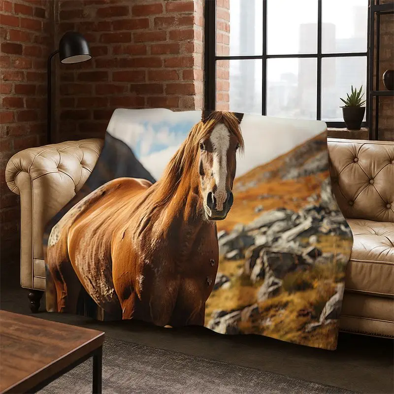 Horse Pentium Steed Animal Cartoon Flannel Blanket Soft Warm Throw Blanket for Bedroom Living Room Bed Travel Camping Picnic
