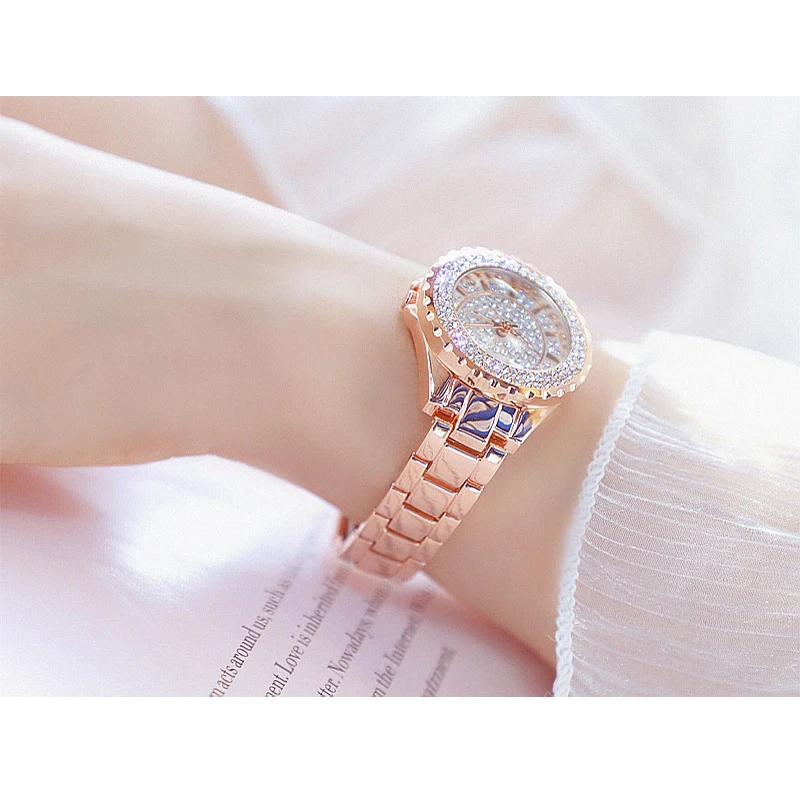 BS Diamond Watch Women Watches Luxury Fashion Gold Female Wrist Watch Bracelet Set Silver Rhinestone Women Watch Elegant Gifts