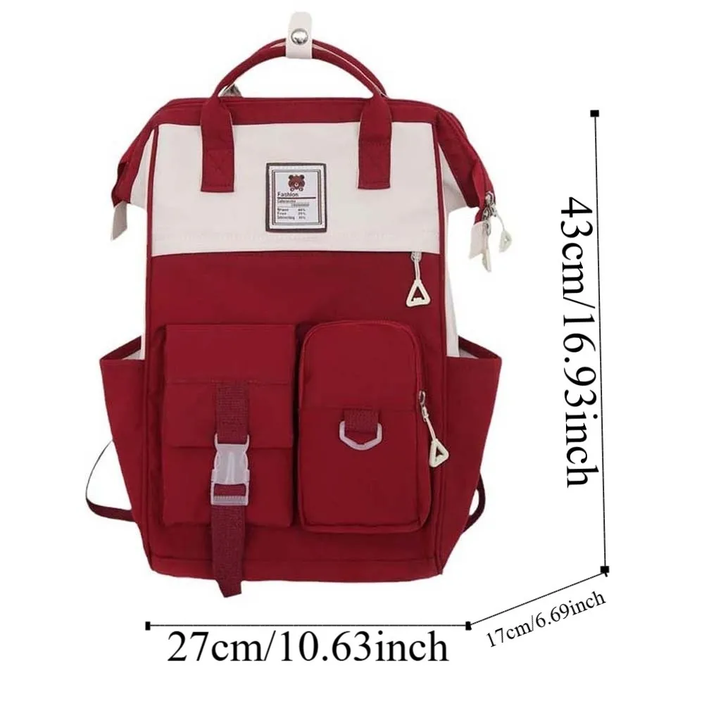 Adjustable Large Capacity Backpack Anti-splash Water Contrast Color Casual Nylon Daypack Soft Korean Style Women School Bag