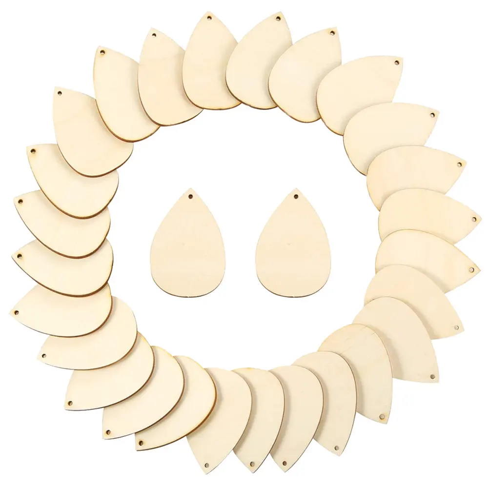 

50pcs Water Drop Wooden Pieces For Crafts Diy Cutouts Smooth Wooden Ornaments Craft Activities Wedding Party Decor Jewelry