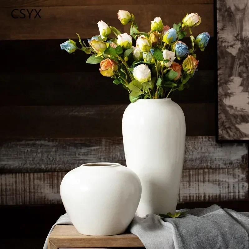 Jingdezhen Pure White Nordic Retro-Modern Ceramic Vase - Creative Decor for Dried Pomegranate Flowers, Room & Chambre Accent
