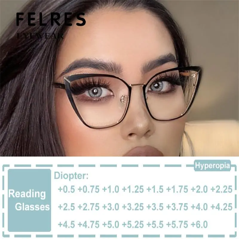 

Sexy Cat Eye Metal Reading Glasses Anti Blue Rays Magnifying Hyperopia Eyewea Optical Transparent Glasses Women Eyeglasses