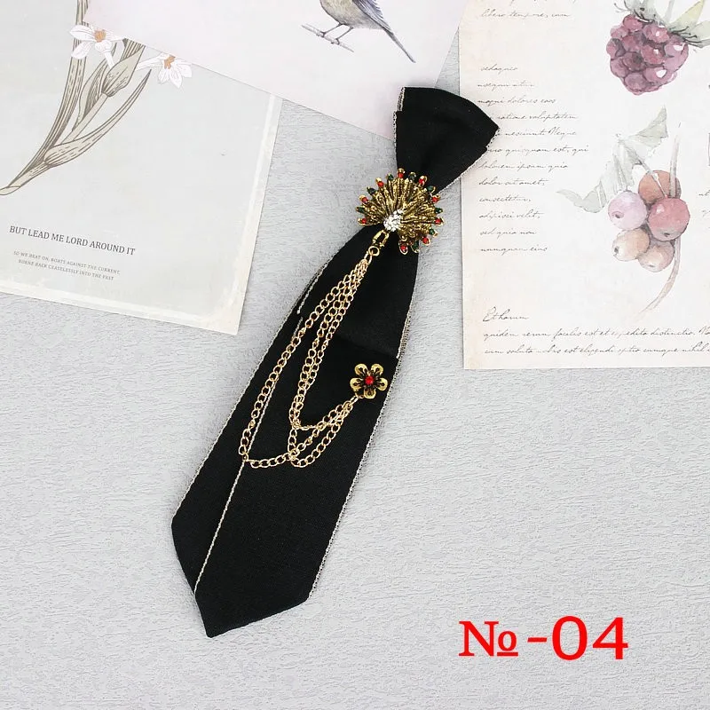 Handgemachte schwarze Band Krawatte Kristall Strass Schmuck Männer Shirts heiße neue Mädchen Jungen Kragen Krawatten Schuluniform Frauen Krawatte – Detail 5